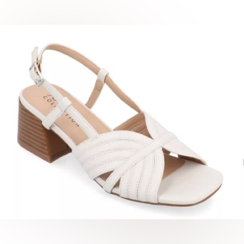 NEW Journee Collection Womens Kirsi Sling Back Stacked Heel Open Toe Sandals